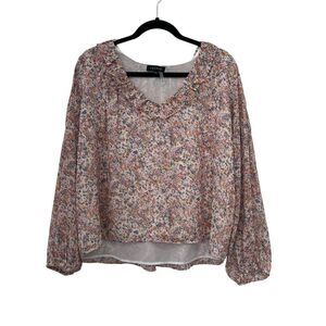 1. State Floral Ruffle Blouse‎ Long Sleeve Split Neck Multicolor Women's Size M